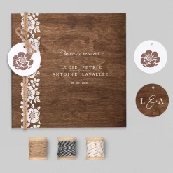 Faire-part Mariage Champêtre^Planet cards Ficelle fleurie