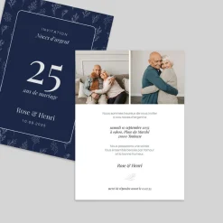 Carte Invitation Noces D'argent | Carte Invitation Noces D'argent^Planet cards Fleurs Argentées