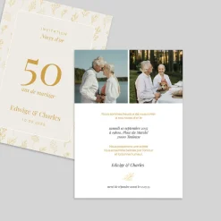 Carte Invitation Noces D'or | Carte Invitation Noces D'or^Planet cards Fleurs Dorées