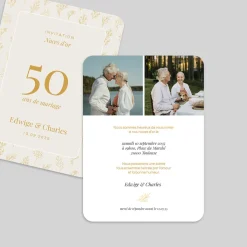 Carte Invitation Noces D'or | Carte Invitation Noces D'or^Planet cards Fleurs Dorées