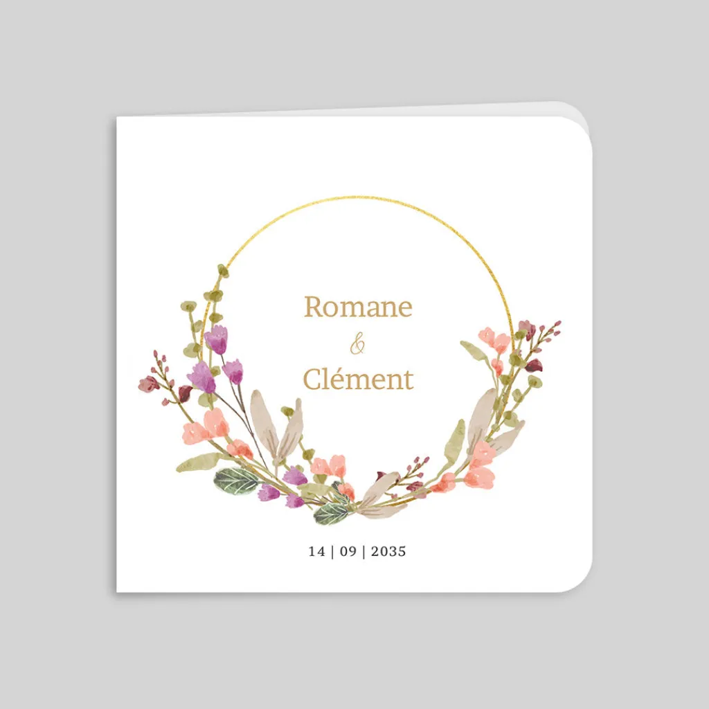 Faire-part Mariage Champêtre^Planet cards Fleurs en Couronne
