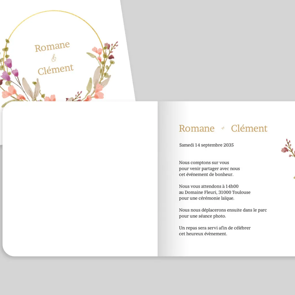 Faire-part Mariage Champêtre^Planet cards Fleurs en Couronne