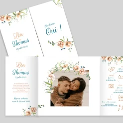 Faire-part Mariage Champêtre^Planet cards Fleurs Pêche