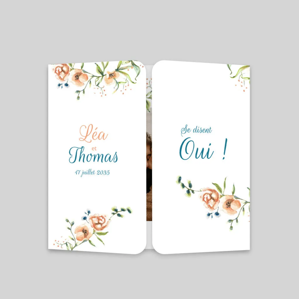 Faire-part Mariage Champêtre^Planet cards Fleurs Pêche