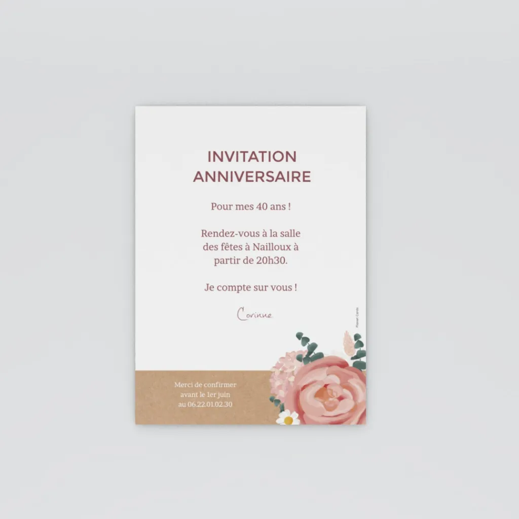 Carte Invitation Anniversaire Adulte Vintage^Planet cards Fleurs séchées d’anniversaire