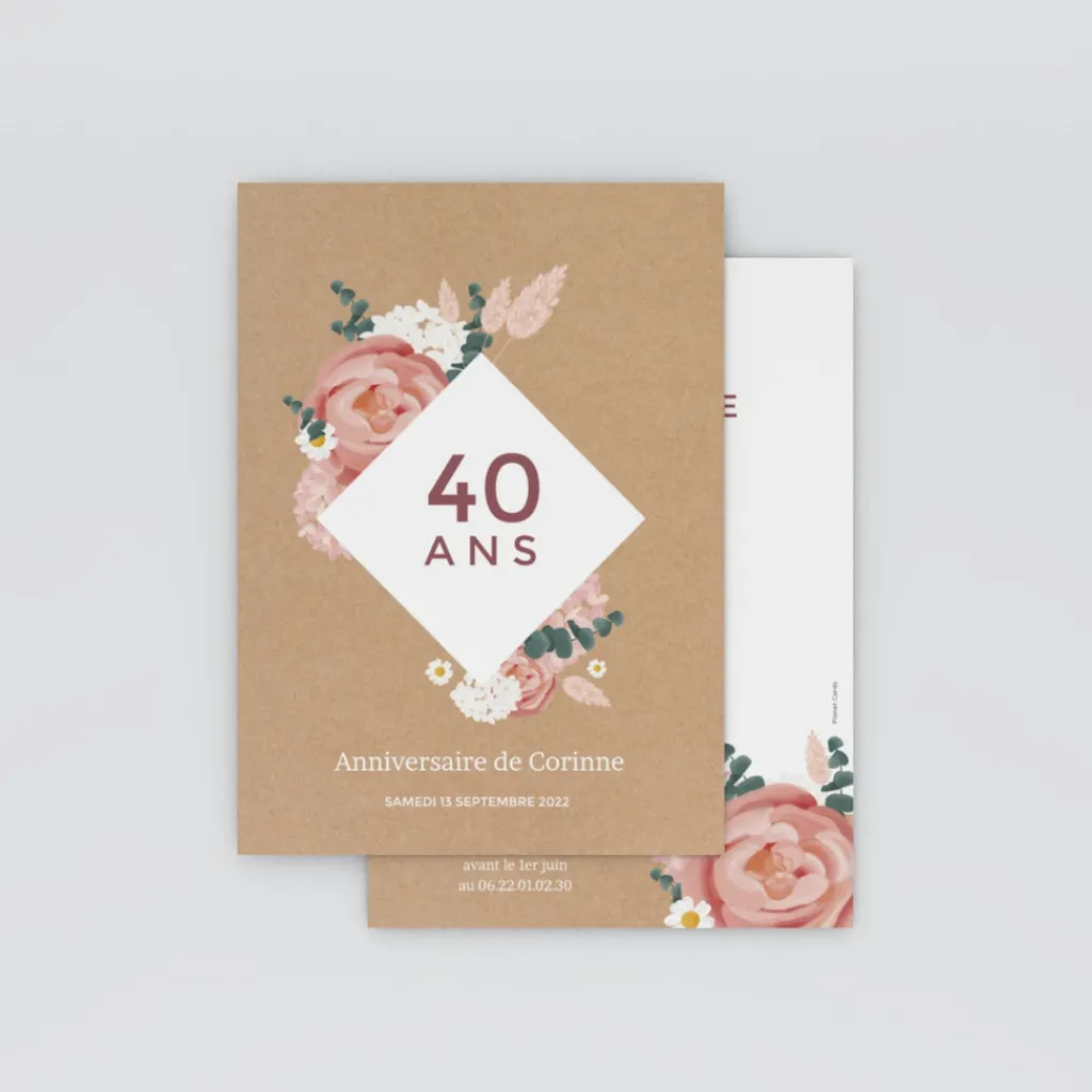 Carte Invitation Anniversaire Adulte Vintage^Planet cards Fleurs séchées d’anniversaire