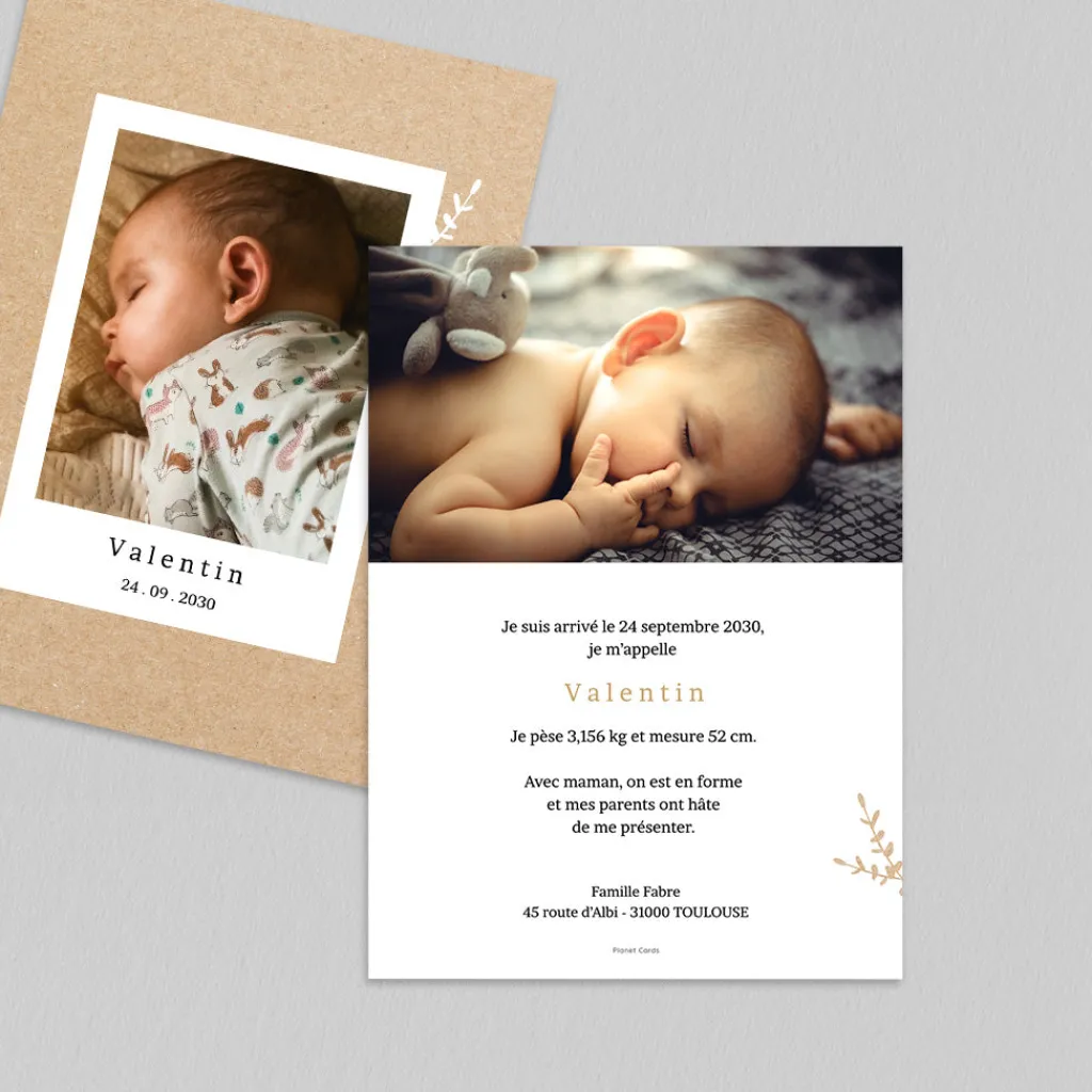 Faire-part Naissance Fille | Faire-part Naissance Garçon^Planet cards Fleurs sur kraft