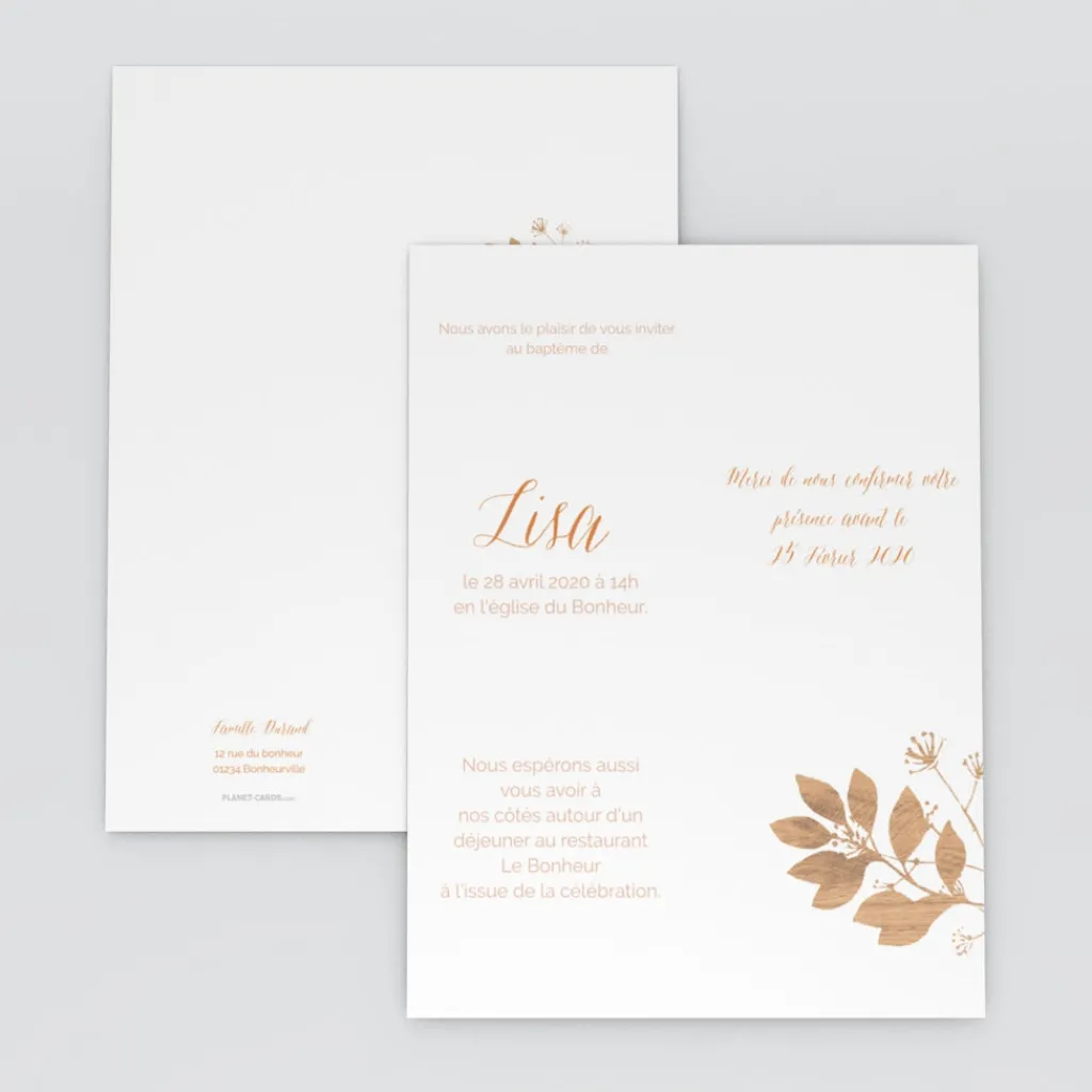 Faire-part Baptême Civil | Faire-part Baptême Original^Planet cards Floral sur bois