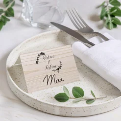 Marque-place Mariage^Planet cards Floral sur bois tendre