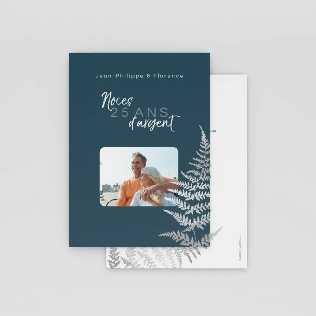 Carte Invitation Noces D'argent | Carte Invitation Noces D'argent^Planet cards Fougère Argentée