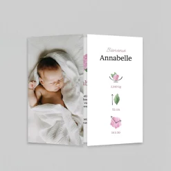 Faire-part Naissance Fille^Planet cards Hortensia et Pictos