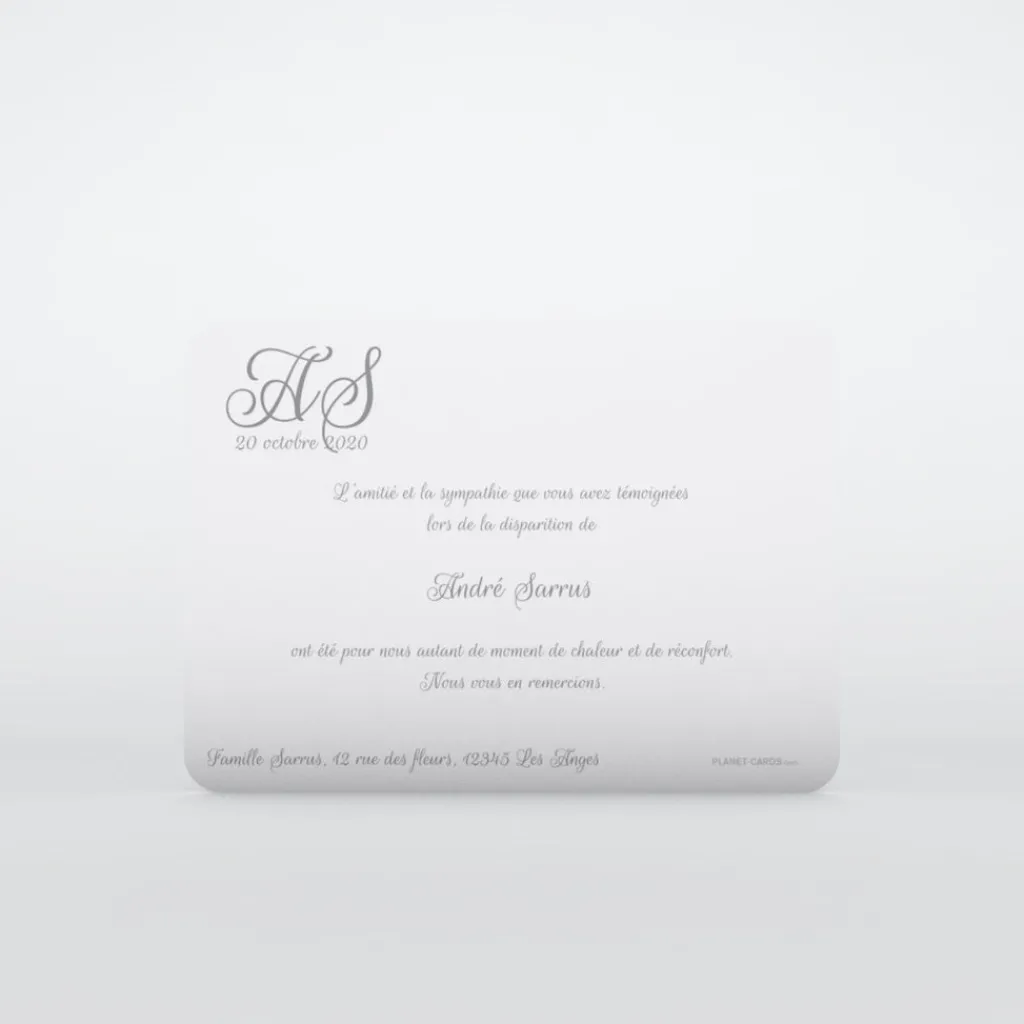 Carte Remerciement Décès^Planet cards Initiales
