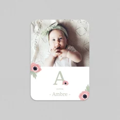 Faire-part Naissance Fille^Planet cards Initiales et Anémones