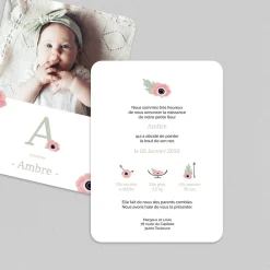 Faire-part Naissance Fille^Planet cards Initiales et Anémones