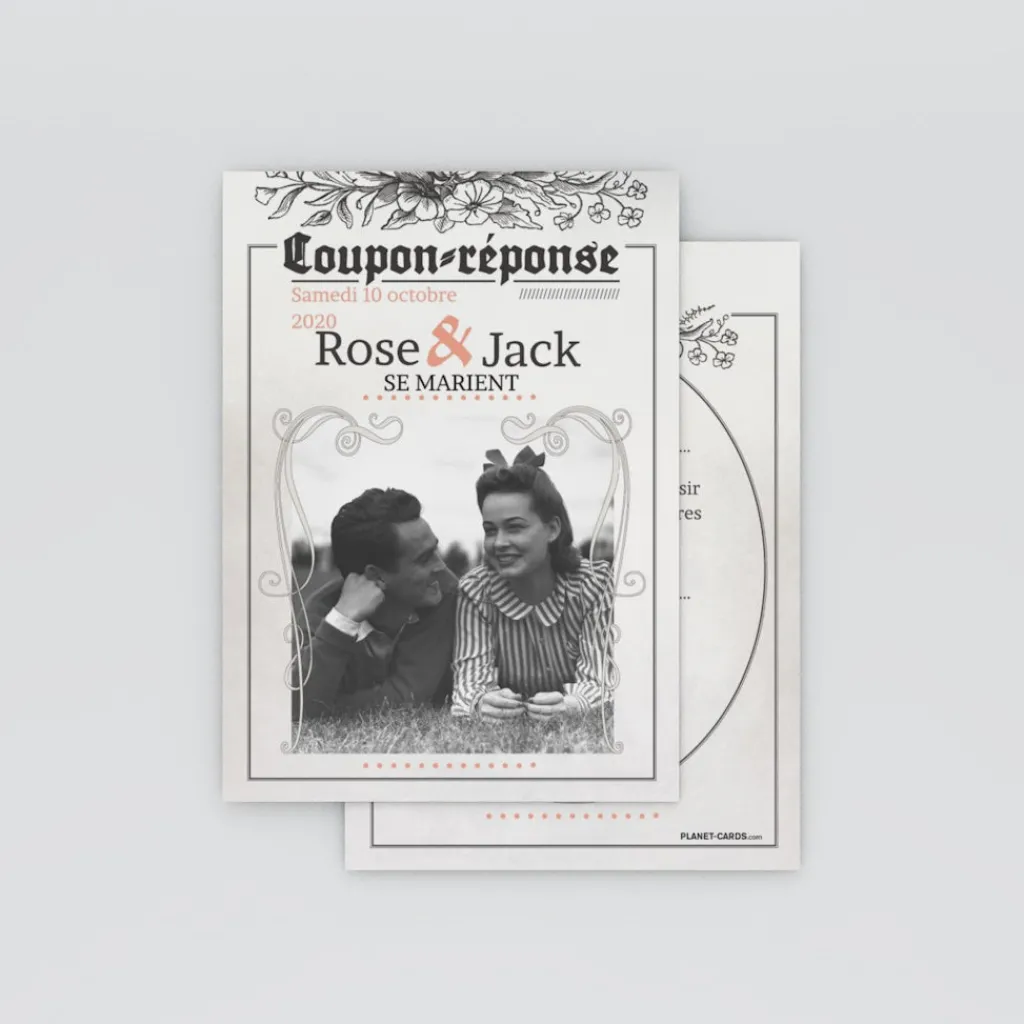 Coupon-réponse Mariage^Planet cards Journal ancien