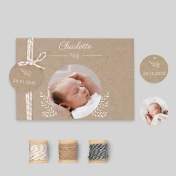 Faire-part Naissance Fille | Faire-part Naissance Garçon^Planet cards Kraft et Brin d'herbe