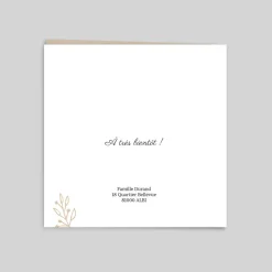 Faire-part Baptême Fille^Planet cards Kraft et feuillage blanc