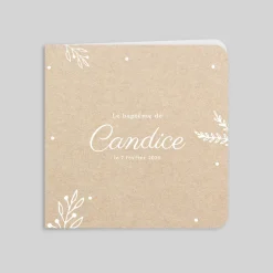 Faire-part Baptême Fille^Planet cards Kraft et feuillage blanc