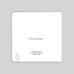 Faire-part Baptême Fille^Planet cards Kraft et feuillage blanc