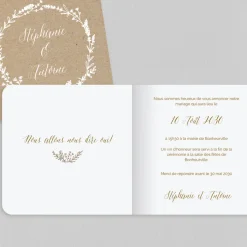 Faire-part Mariage Bohème | Faire-part Mariage Champêtre^Planet cards Kraft et Feuilles