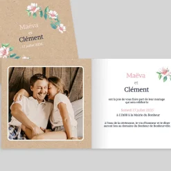 Faire-part Mariage Champêtre^Planet cards Kraft Et Fleurs Roses