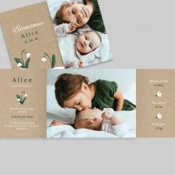 Faire-part Naissance Fille^Planet cards Kraft et Perce-neige