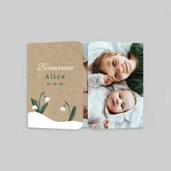 Faire-part Naissance Fille^Planet cards Kraft et Perce-neige