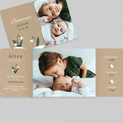 Faire-part Naissance Fille^Planet cards Kraft et Perce-neige