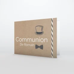 Faire-part Communion^Planet cards kraft et pictos