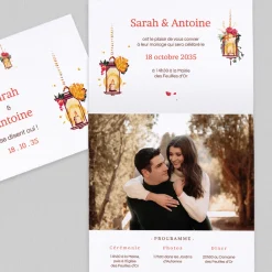 Faire-part Mariage Champêtre^Planet cards Lanternes d'Automne