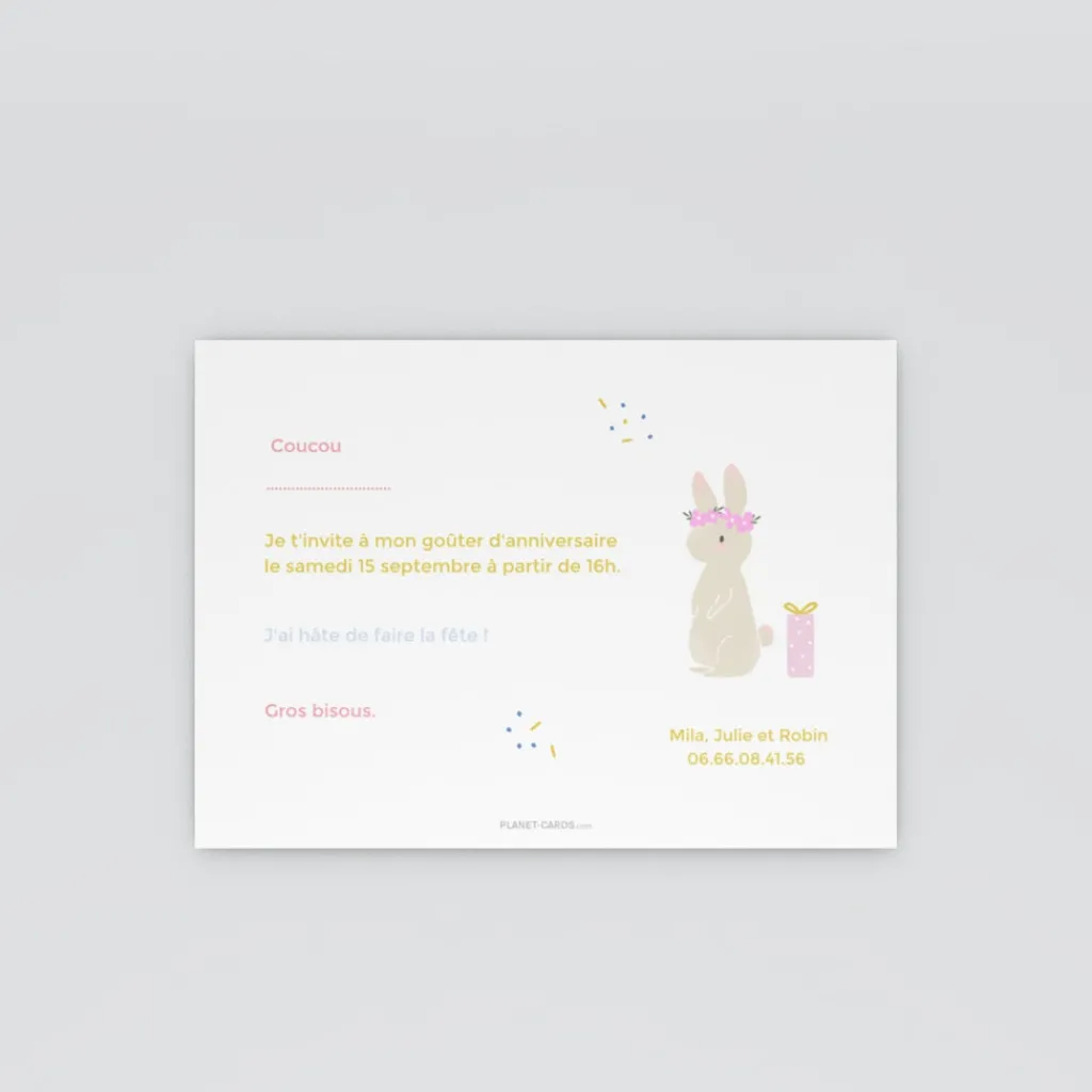 Carte Invitation Anniversaire Enfant Animaux | Carte Invitation Anniversaire Enfant Fille^Planet cards Lapin festif
