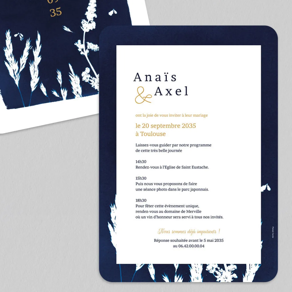 Faire-part Mariage Chic | Faire-part Mariage Original^Planet cards Le Cyanotype en Couronne