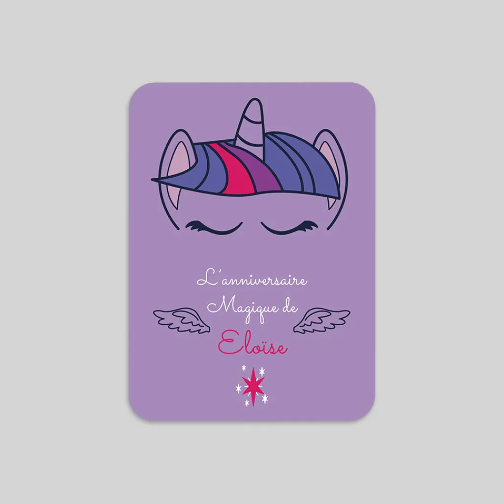 Carte Invitation Anniversaire Enfant Fille^Planet cards Licorne Violette et Étoiles