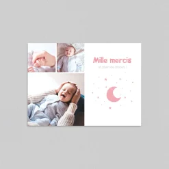 Carte Remerciement Naissance Fille^Planet cards Lune Étoilée