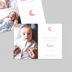 Carte Remerciement Naissance Fille^Planet cards Lune Étoilée