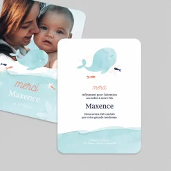 Carte Remerciement Naissance Garçon^Planet cards Ma petite baleine Turquoise