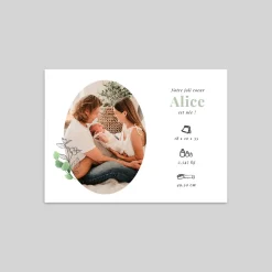 Faire-part Naissance Fille^Planet cards Médaillon végétal