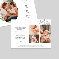 Faire-part Naissance Fille^Planet cards Médaillon végétal