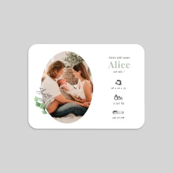 Faire-part Naissance Fille^Planet cards Médaillon végétal
