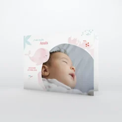 Faire-part Naissance Animaux^Planet cards Mon Doudou Baleine Rose