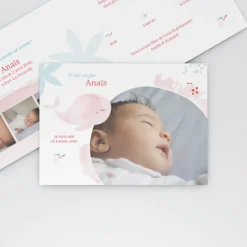 Faire-part Naissance Animaux^Planet cards Mon Doudou Baleine Rose