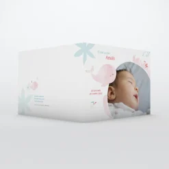 Faire-part Naissance Animaux^Planet cards Mon Doudou Baleine Rose