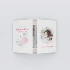 Faire-part Naissance Animaux^Planet cards Mon Doudou Baleine Rose
