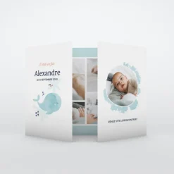 Faire-part Naissance Animaux | Créations En Collaboration^Planet cards Mon petit Doudou Baleine Turquoise