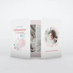 Faire-part Naissance Animaux | Créations En Collaboration^Planet cards Mon petit Doudou Baleine Rose