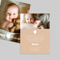 Carte Remerciement Naissance Classique^Planet cards Naissance et Coeur Blanc