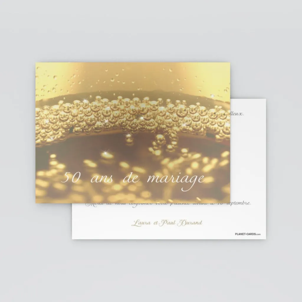 Carte Invitation Noces D'or | Carte Invitation Noces D'or^Planet cards Or Et Champagne