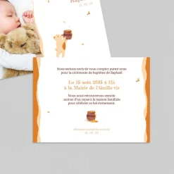 Faire-part Baptême Civil^Planet cards Ours et Petit pot de Miel