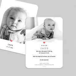 Faire-part Naissance Fille^Planet cards Petit coeur et arche