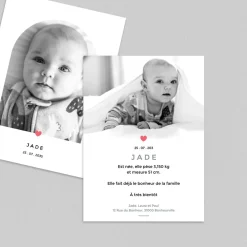 Faire-part Naissance Fille^Planet cards Petit coeur et arche